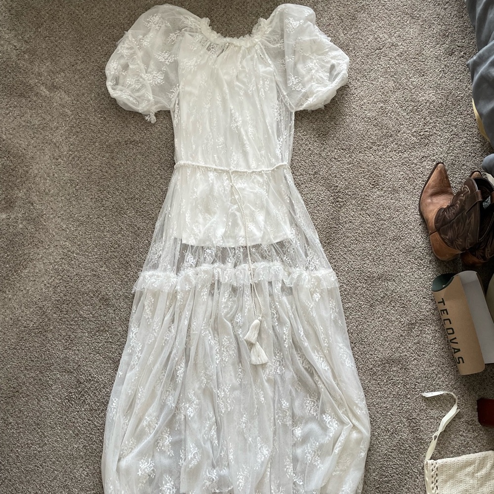 Anthropologie White Lace Maxi Dress